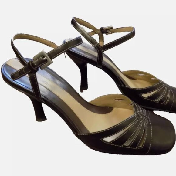 Nine West Slingback Solid Women's Leather Upper Heels Sandals, Size 7.4 - Picture 1 of 8